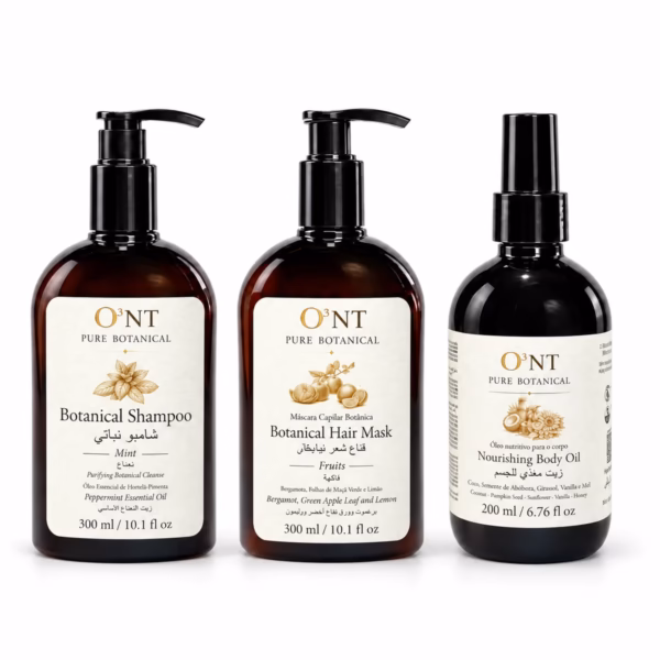 Kit Pure Botanical: Shampoo Botânico de Hortelã + Máscara Capilar Botânica de Frutas + Óleo Nutritivo para o Corpo